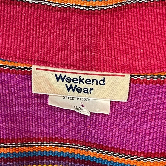 Vintage Weekend Wear 90s Striped Blanket Weave Jacket Long Western Aztec Blazer - Picture 5 of 16